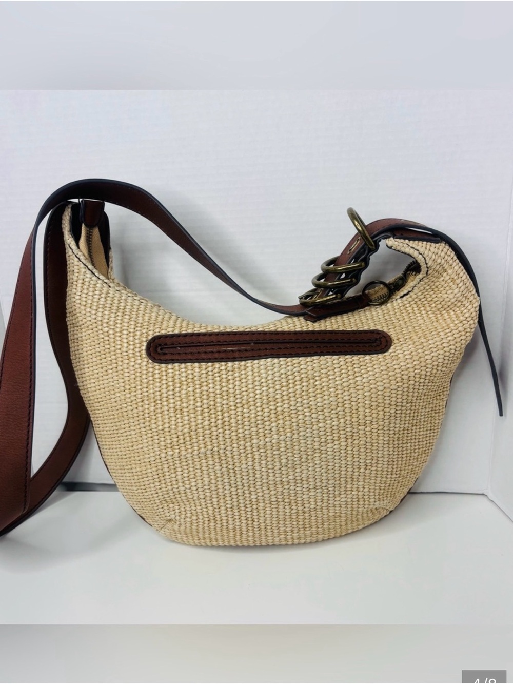 a.n.a Crescent Woven Shoulder Bag in Natural and Brown
